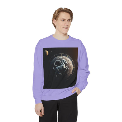 Garment-Dyed Sweatshirt, Unisex, Space Animal Design, Aries