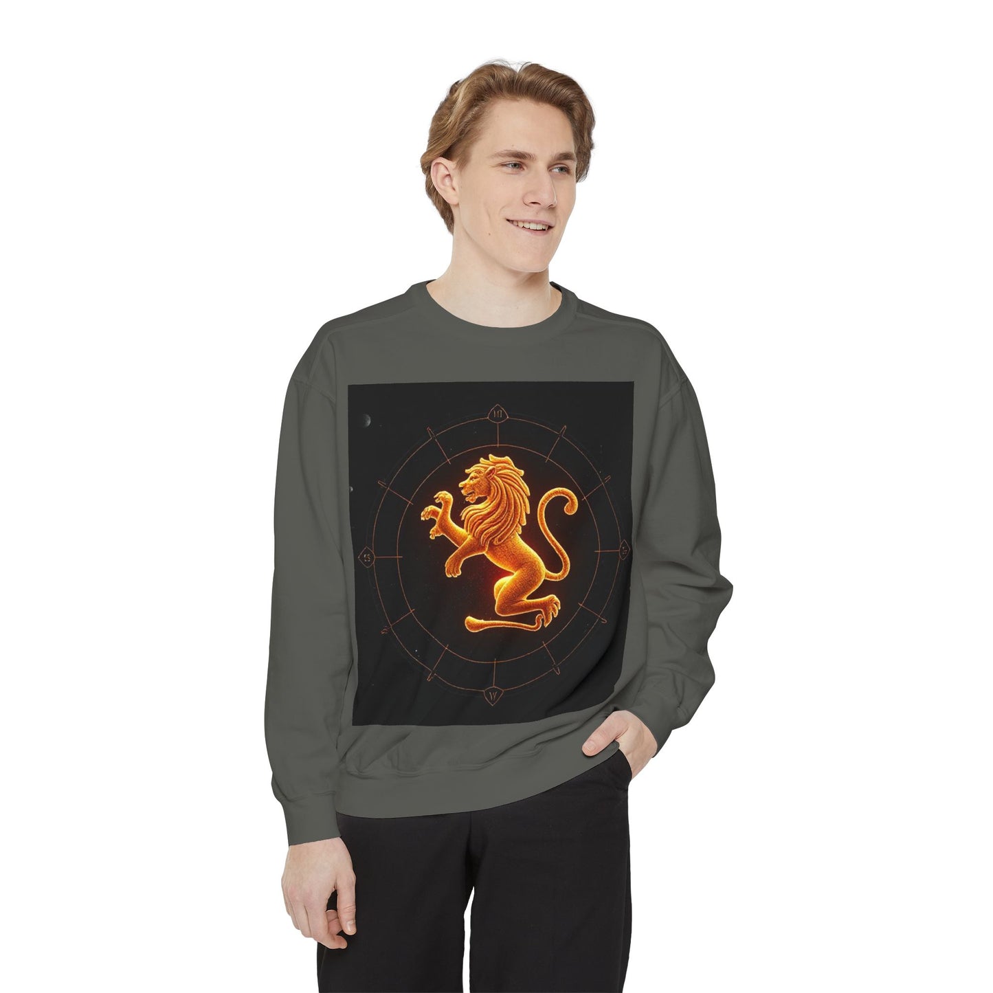Garment-Dyed Sweatshirt, Unisex, Space Animal Design v1, Leo
