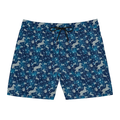 Men's Mid-Length Swim Shorts, (AOP), Capricorn, Zodiac v3, Bubble Pattern