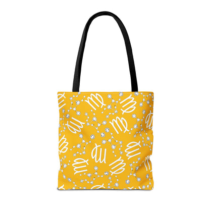 Tote Bag, Virgo Zodiac Sign, AOP, (Yellow White)