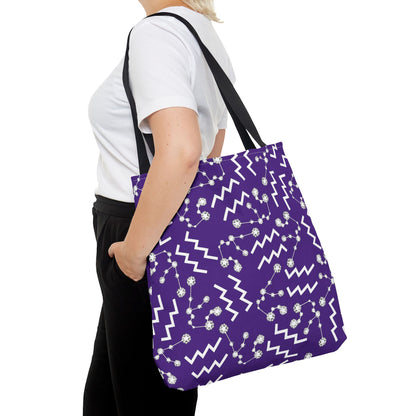 Tote Bag, Aquarius Zodiac Sign, AOP, (Purple, White)