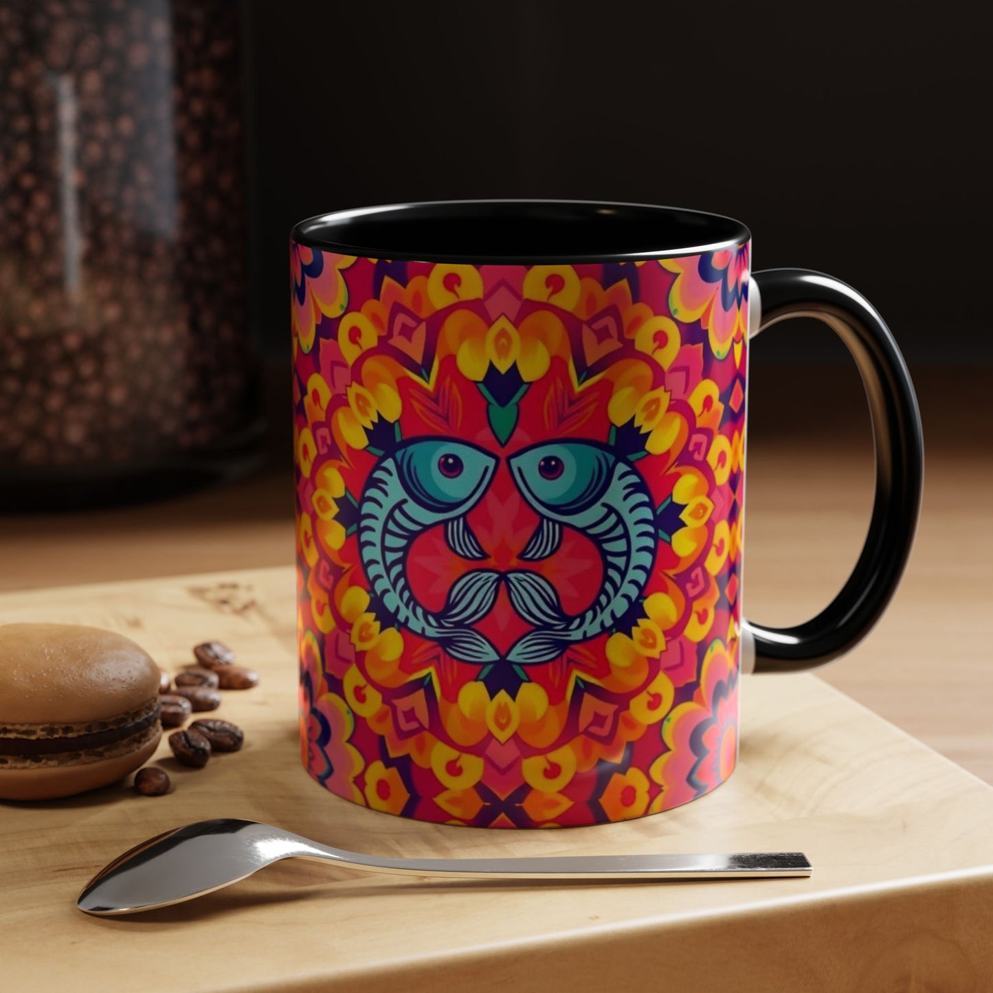 Accent Coffee Mug, Pisces, Zodiac v1, Flower Pattern, (11, 15oz)
