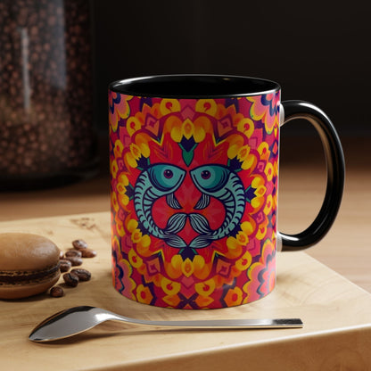 Accent Coffee Mug, Pisces, Zodiac v1, Flower Pattern, (11, 15oz)