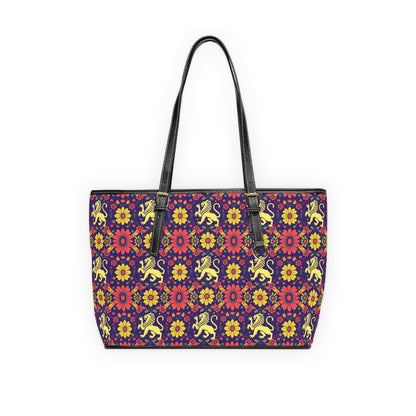 Leather Shoulder Bag, Leo, Zodiac v2, Flower Pattern