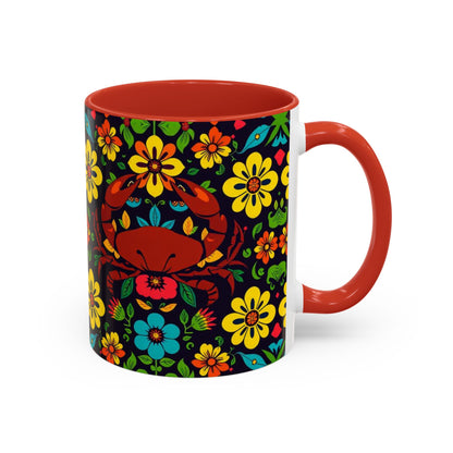 Accent Coffee Mug, Cancer, Zodiac v2, Flower Pattern, (11, 15oz)