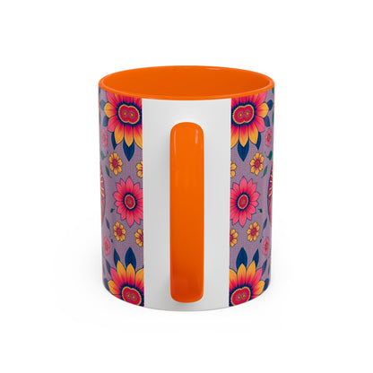 Accent Coffee Mug, Pisces, Zodiac v2, Flower Pattern, (11, 15oz)