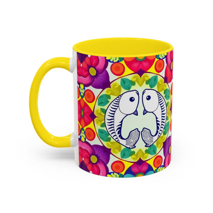 Accent Coffee Mug, Pisces, Zodiac v4, Flower Pattern, (11, 15oz)
