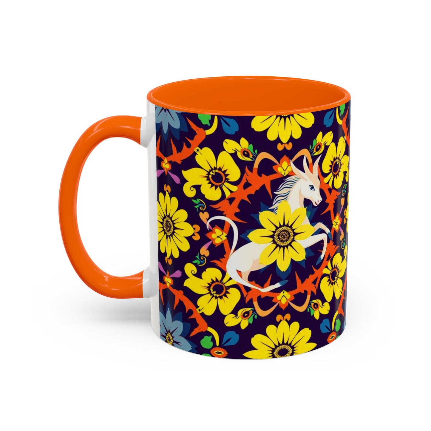 Accent Coffee Mug, Aquarius, Zodiac v1, Flower Pattern, (11, 15oz)