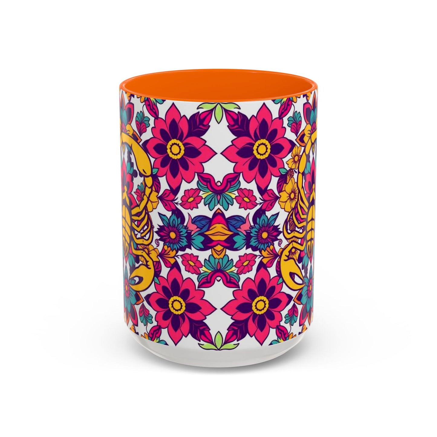 Accent Coffee Mug, Scorpio, Zodiac v2. Flower Pattern, (11, 15oz)