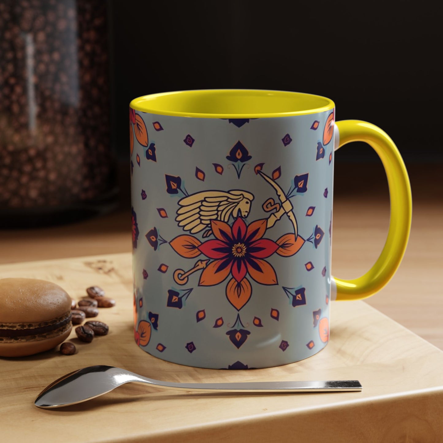 Accent Coffee Mug, Sagittarius, Zodiac v3. Flower Pattern, (11, 15oz)