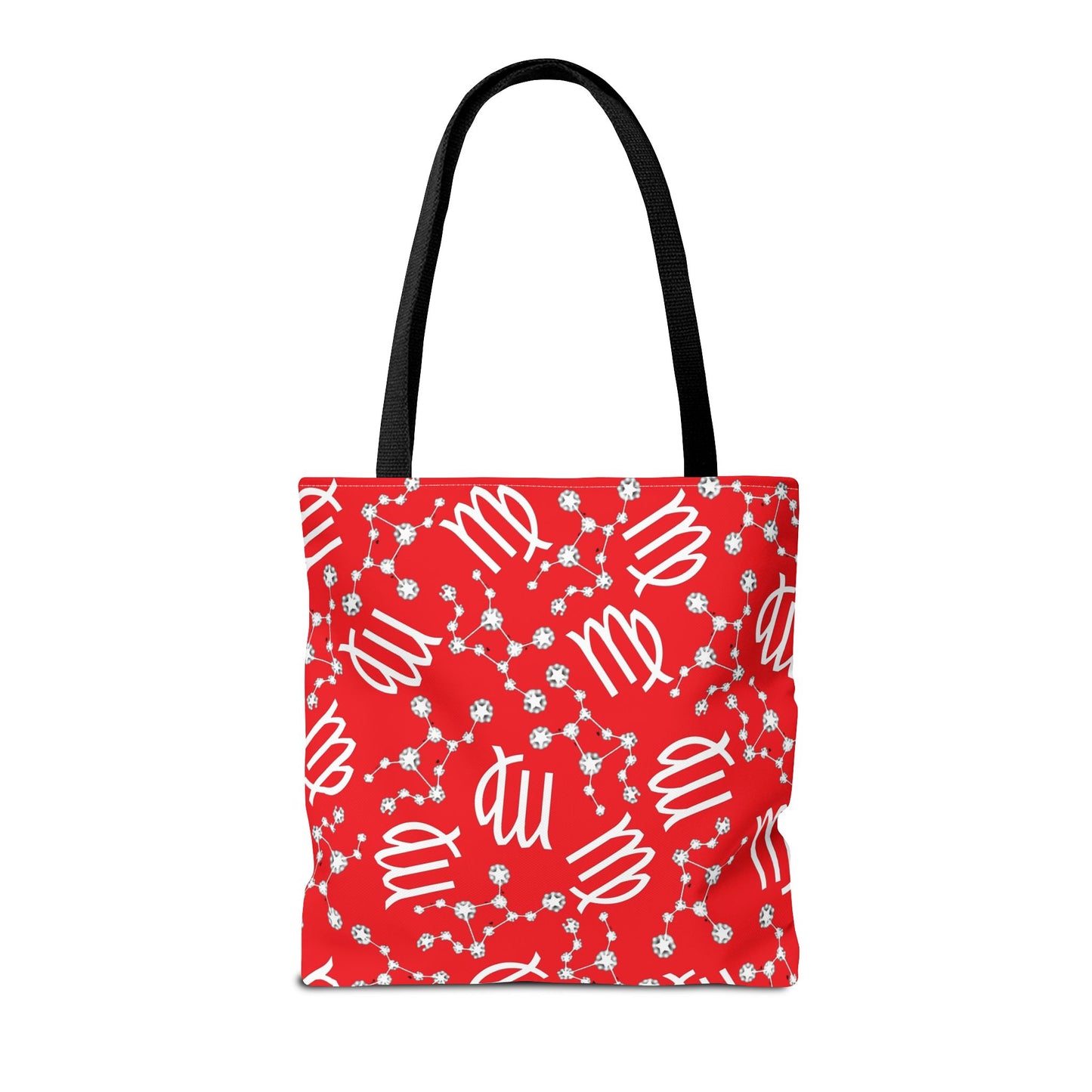 Tote Bag, Virgo Zodiac Sign, AOP, (Red, White)