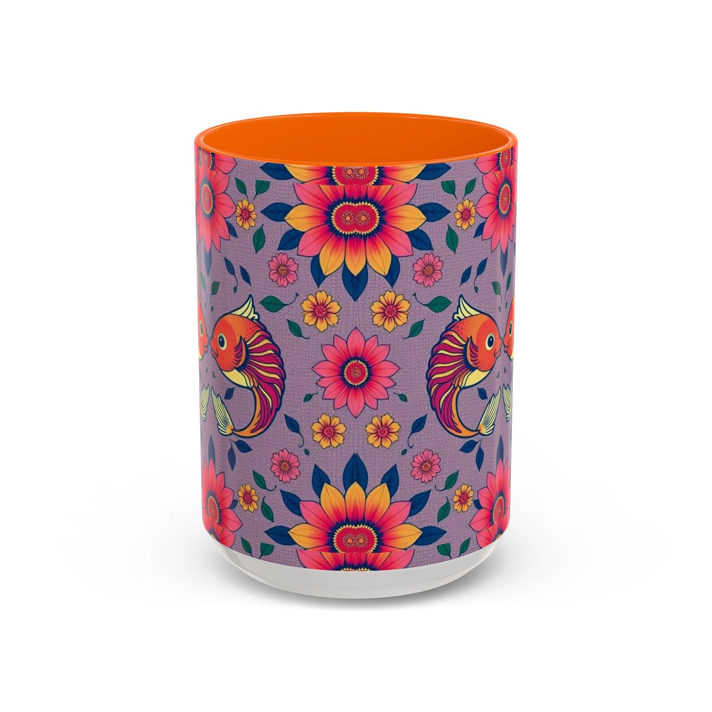 Accent Coffee Mug, Pisces, Zodiac v2, Flower Pattern, (11, 15oz)