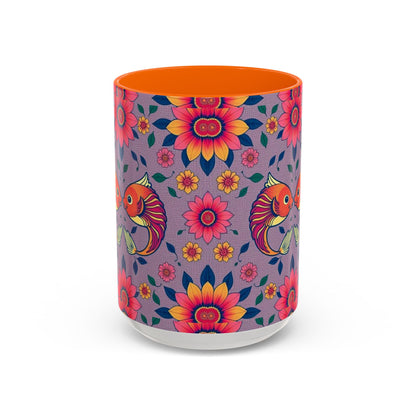 Accent Coffee Mug, Pisces, Zodiac v2, Flower Pattern, (11, 15oz)