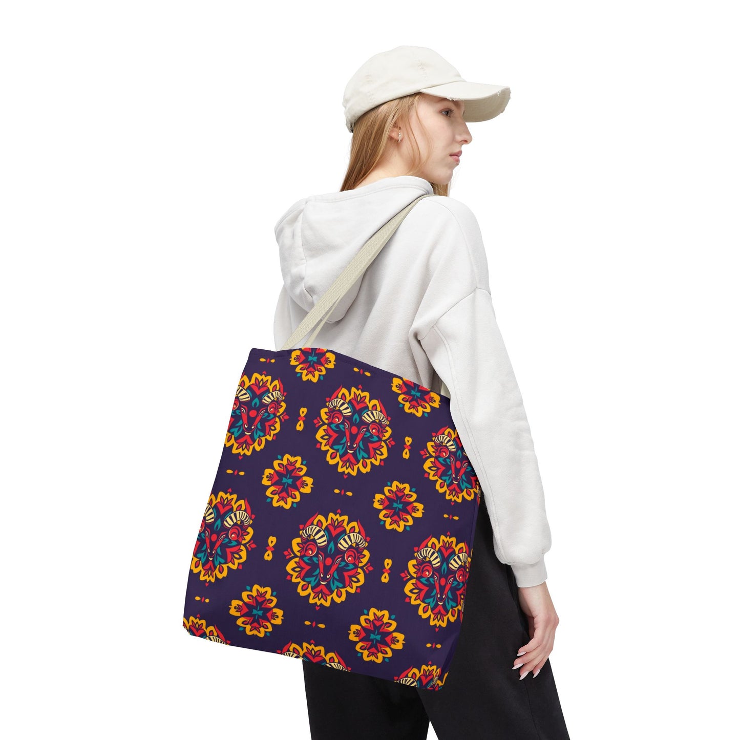 Tote Bag, (AOP), Taurus, Zodiac v6, Flower Pattern