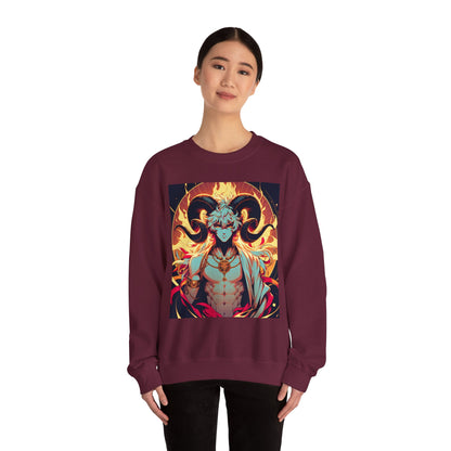 Unisex Heavy Blend™ Crewneck Sweatshirt, Anime Fire Aries, Zodiac Design