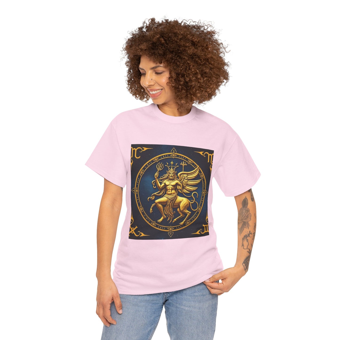 Unisex Heavy Cotton T-Shirt, Gold Angel, Symbol, Virgo Zodiac Design