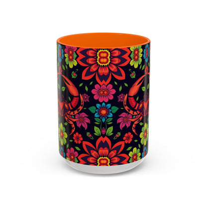 Accent Coffee Mug, Cancer, Zodiac v4, Flower Pattern, (11, 15oz)
