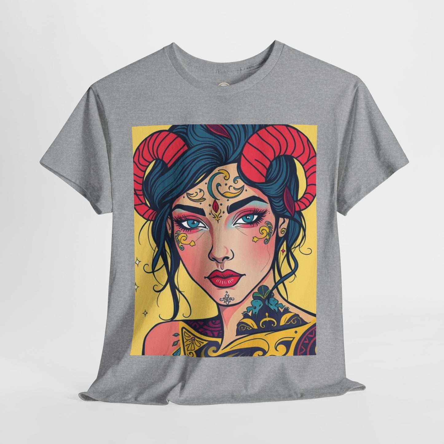Unisex Heavy Cotton T-Shirt, Aries, Zodiac, Sexy Art