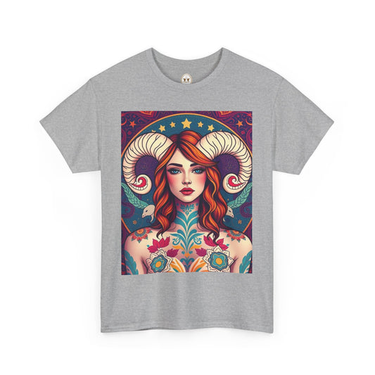 Unisex Heavy Cotton T-Shirt, Aries, Zodiac v1, Sexy Art