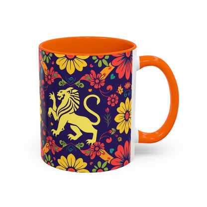 Accent Coffee Mug, Leo, Zodiac v3, Flower Pattern, (11, 15oz)
