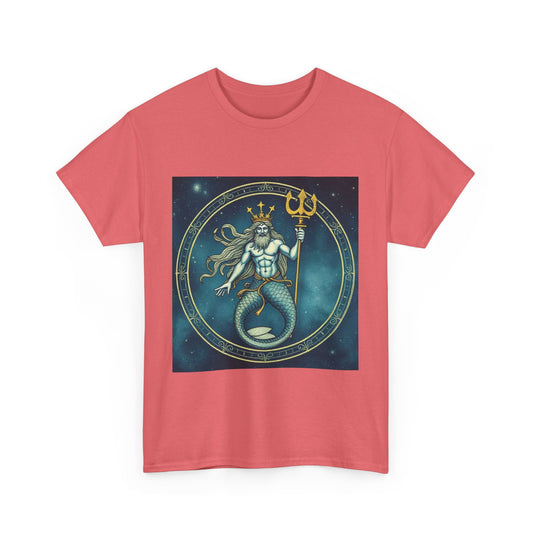 Unisex Heavy Cotton T-Shirt, Aquarius God 5v, Zodiac Design