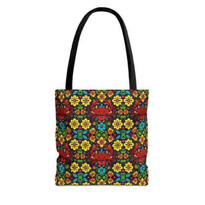 Tote Bag, (AOP), Cancer, Zodiac v4, Flower Pattern