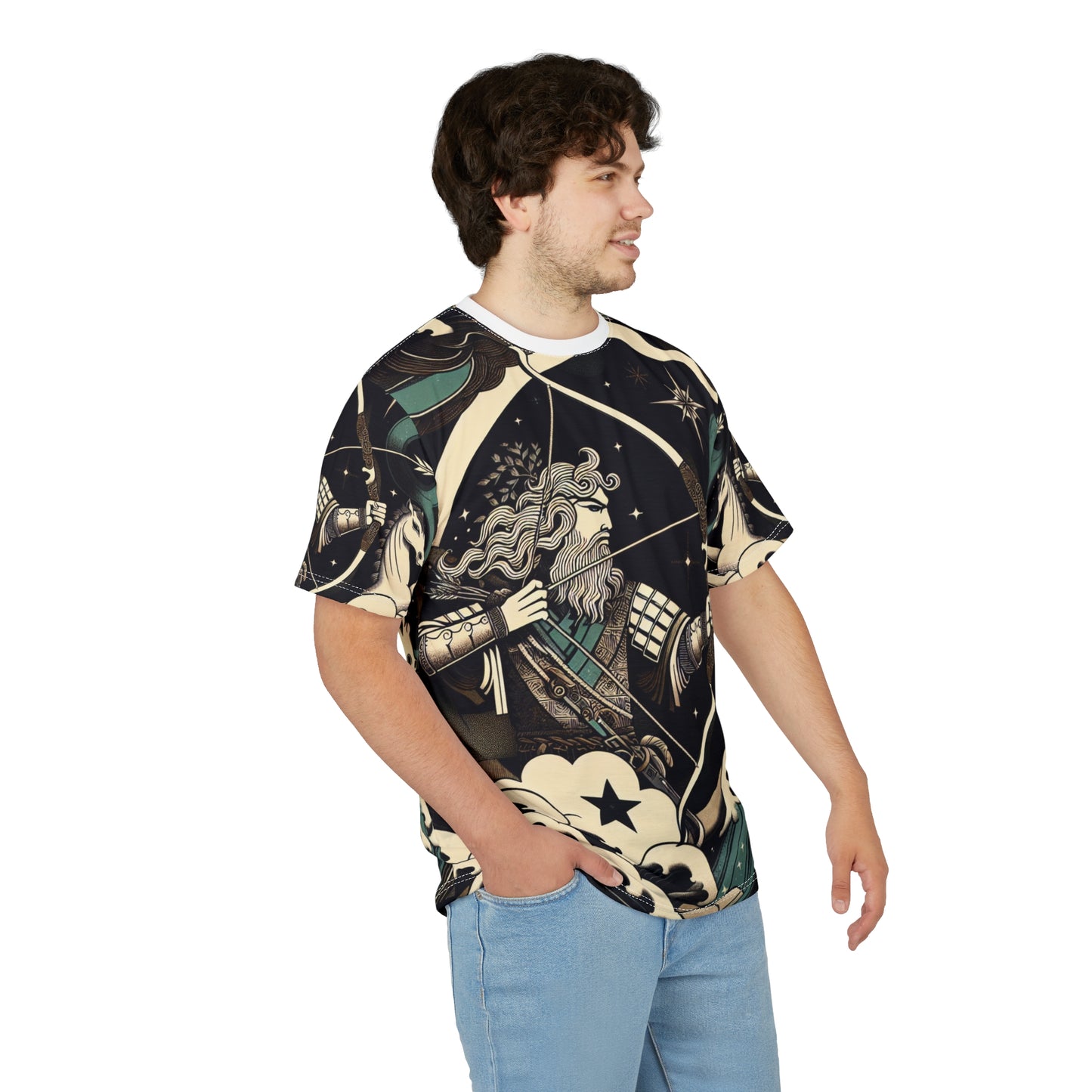 Unisex Cut & Sew T-Shirt (AOP), Arrow Horse, Sagittarius Zodiac Design, Regular fit, 100% Polyester