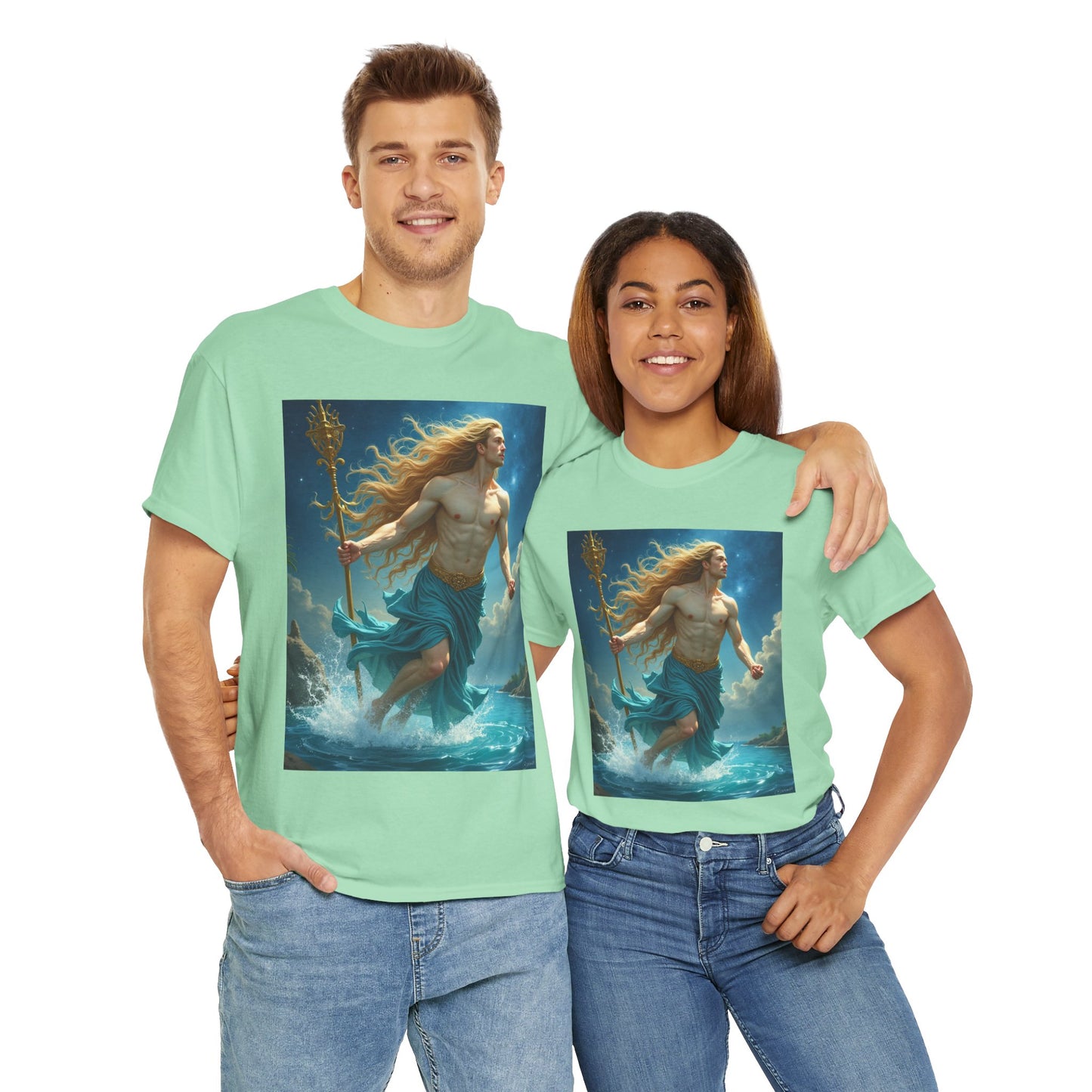 Unisex Heavy Cotton T-Shirt, Realistic, Aquarius Zodiac Design