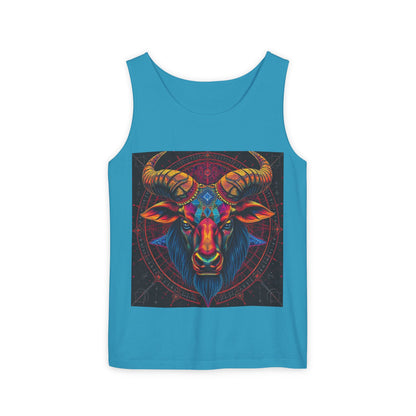 Unisex Garment-Dyed, Tank Top, Taurus Design, Pop Art v1, 100% US cotton