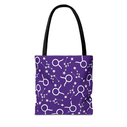 Tote Bag, Taurus Zodiac Sign, AOP, (Purple, White)