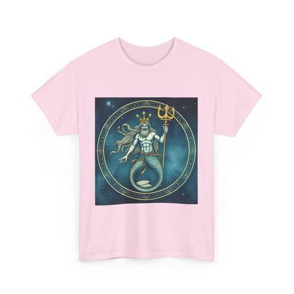 Unisex Heavy Cotton T-Shirt, Aquarius God 5v, Zodiac Design