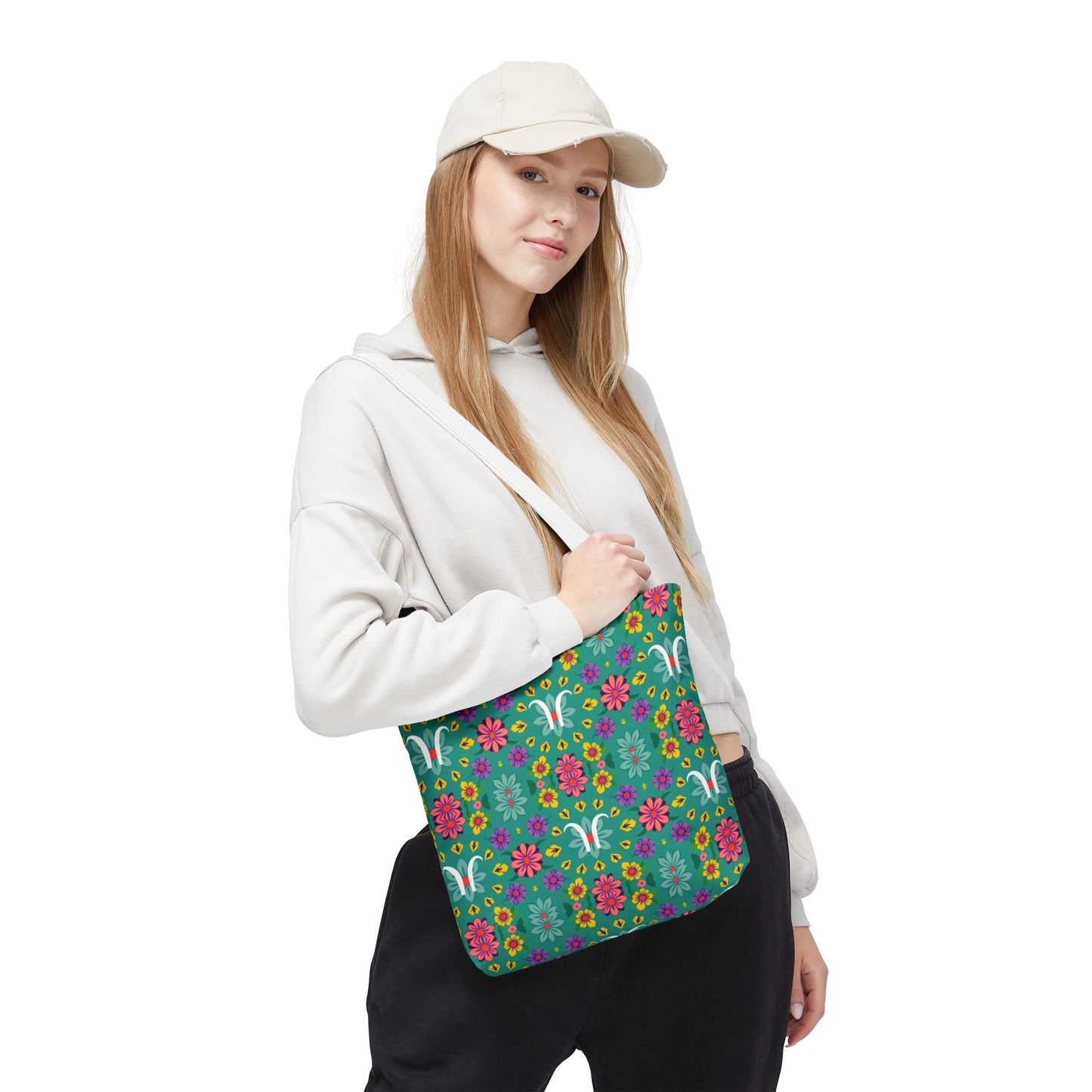 Tote Bag, (AOP), Aquarius, Zodiac v2, Flower Pattern