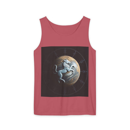 Unisex Garment-Dyed, Tank Top, Aquarius Design, Planet Animal, 100% Ringspun US cotton