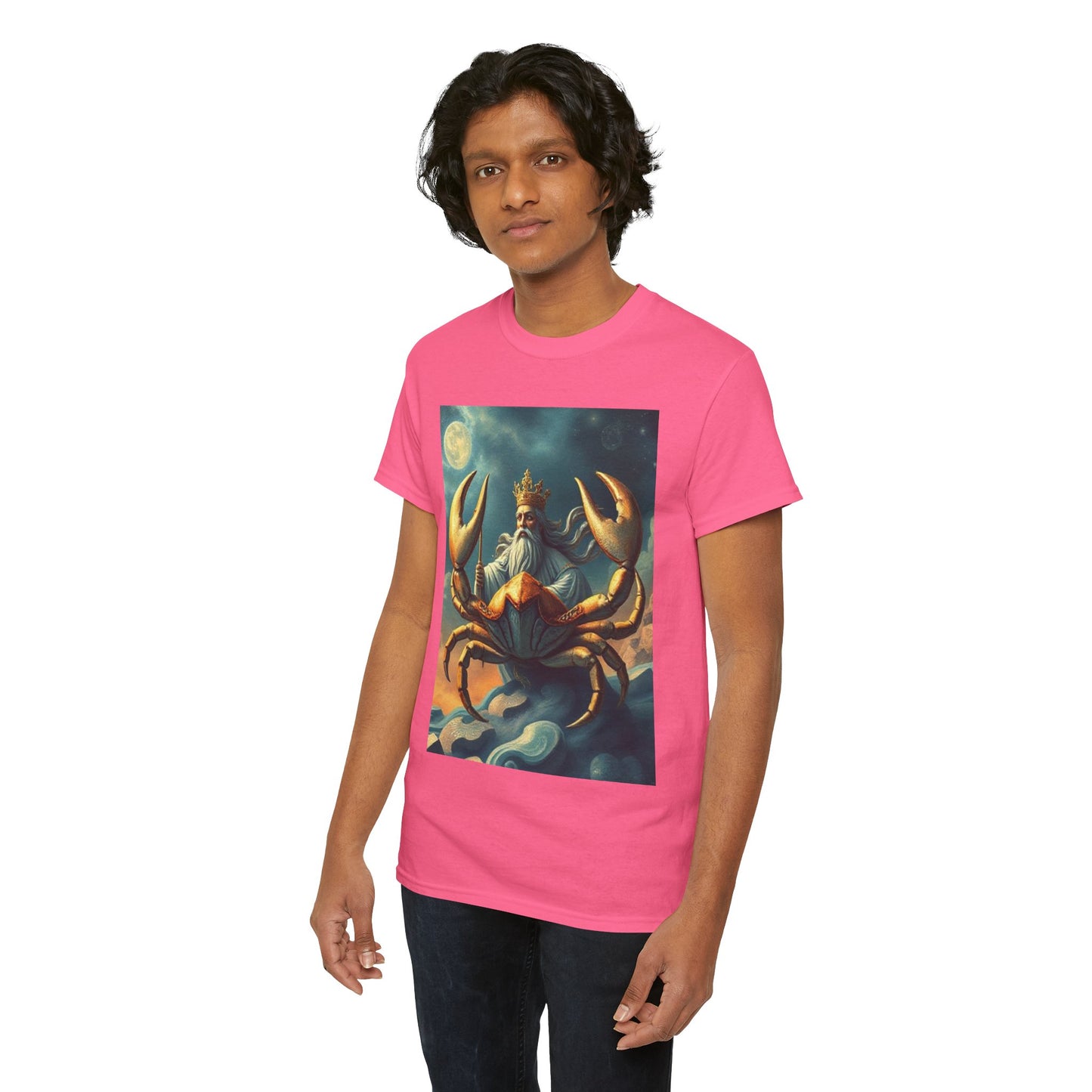 Unisex Heavy Cotton T-Shirt, Crustacean King, Cancer Zodiac Design