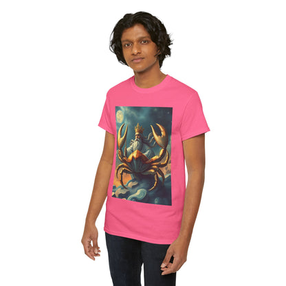 Unisex Heavy Cotton T-Shirt, Crustacean King, Cancer Zodiac Design