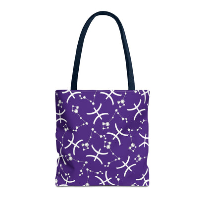 Tote Bag, Pisces Zodiac Sign, AOP, (Purple, White)
