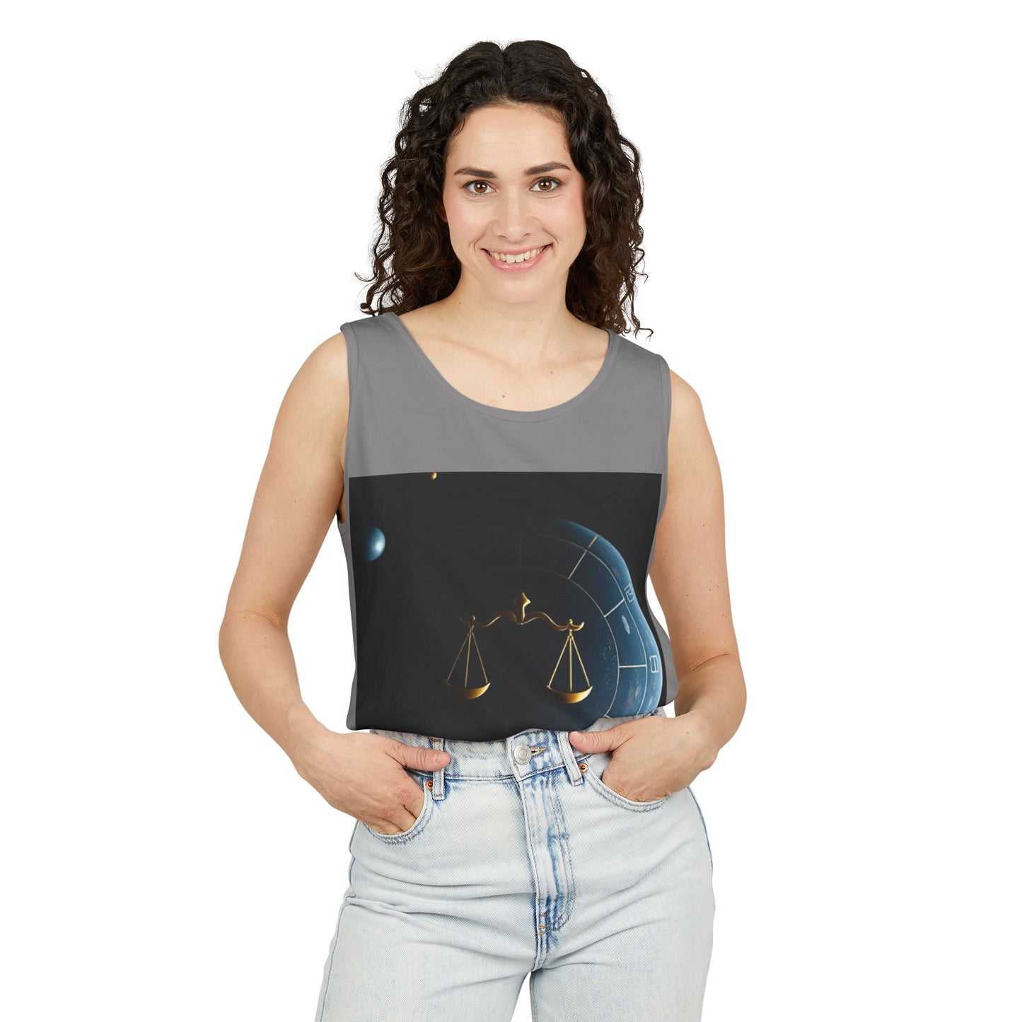 Unisex Garment-Dyed, Tank Top, Libra Design, Space Scale, 100% US cotton