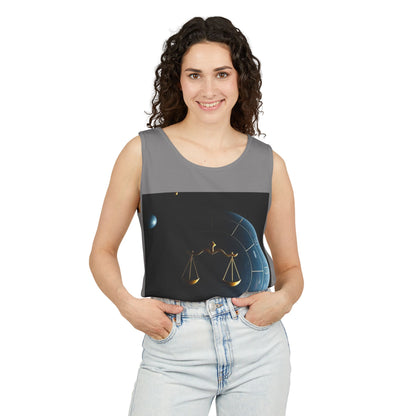 Unisex Garment-Dyed, Tank Top, Libra Design, Space Scale, 100% US cotton