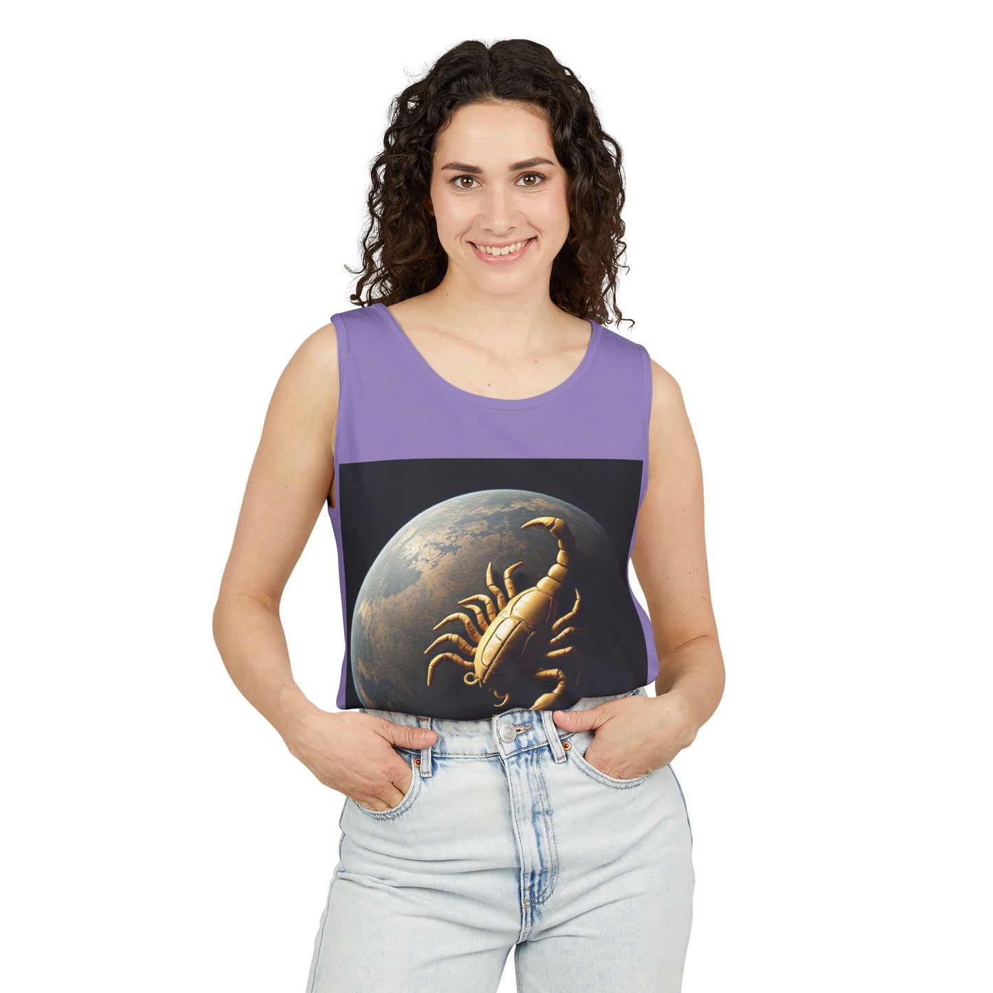 Unisex Garment-Dyed, Tank Top, Scorpio Design, Planet Symbol v1, 100% US cotton