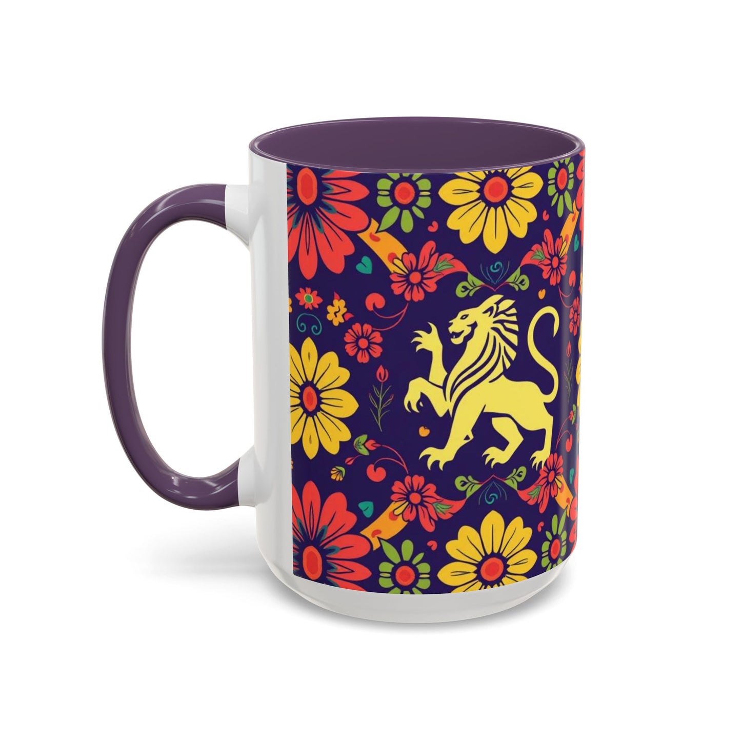 Accent Coffee Mug, Leo, Zodiac v3, Flower Pattern, (11, 15oz)