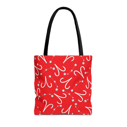 Tote Bag, Aries Zodiac Sign, AOP, (Red, White)