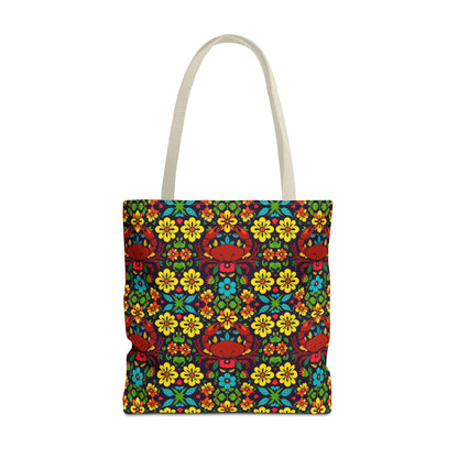 Tote Bag, (AOP), Cancer, Zodiac v4, Flower Pattern