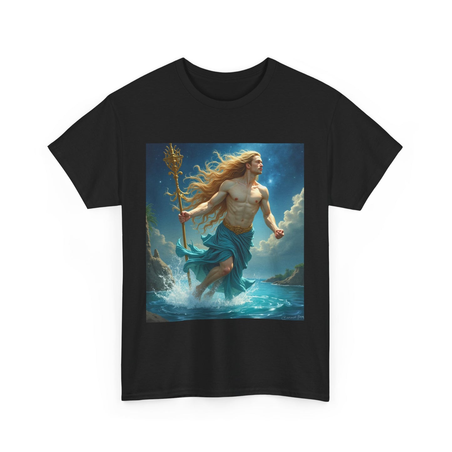 Unisex Heavy Cotton T-Shirt, Aquarius God 4v, Zodiac Design