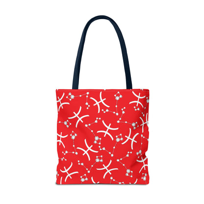 Tote Bag, Pisces Zodiac Sign, AOP, (Red, White)