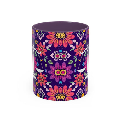 Accent Coffee Mug, Libra, Zodiac v3, Flower Pattern, (11, 15oz)