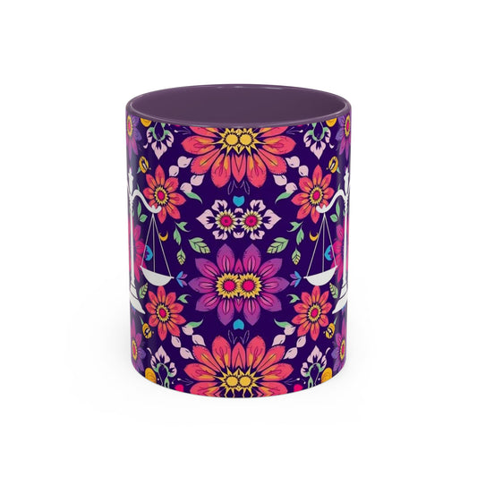 Accent Coffee Mug, Libra, Zodiac v3, Flower Pattern, (11, 15oz)