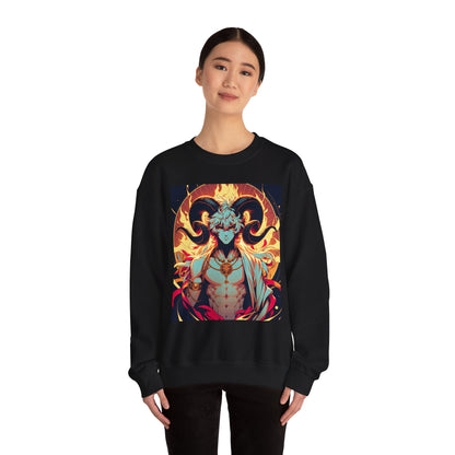 Unisex Heavy Blend™ Crewneck Sweatshirt, Anime Fire Aries, Zodiac Design