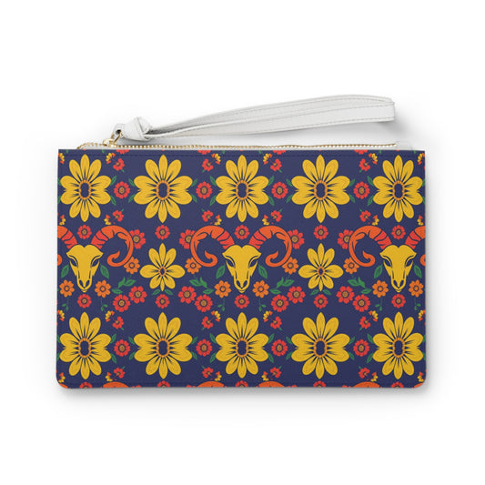 Clutch Bag, Aries, Zodiac v4, Flower Pattern