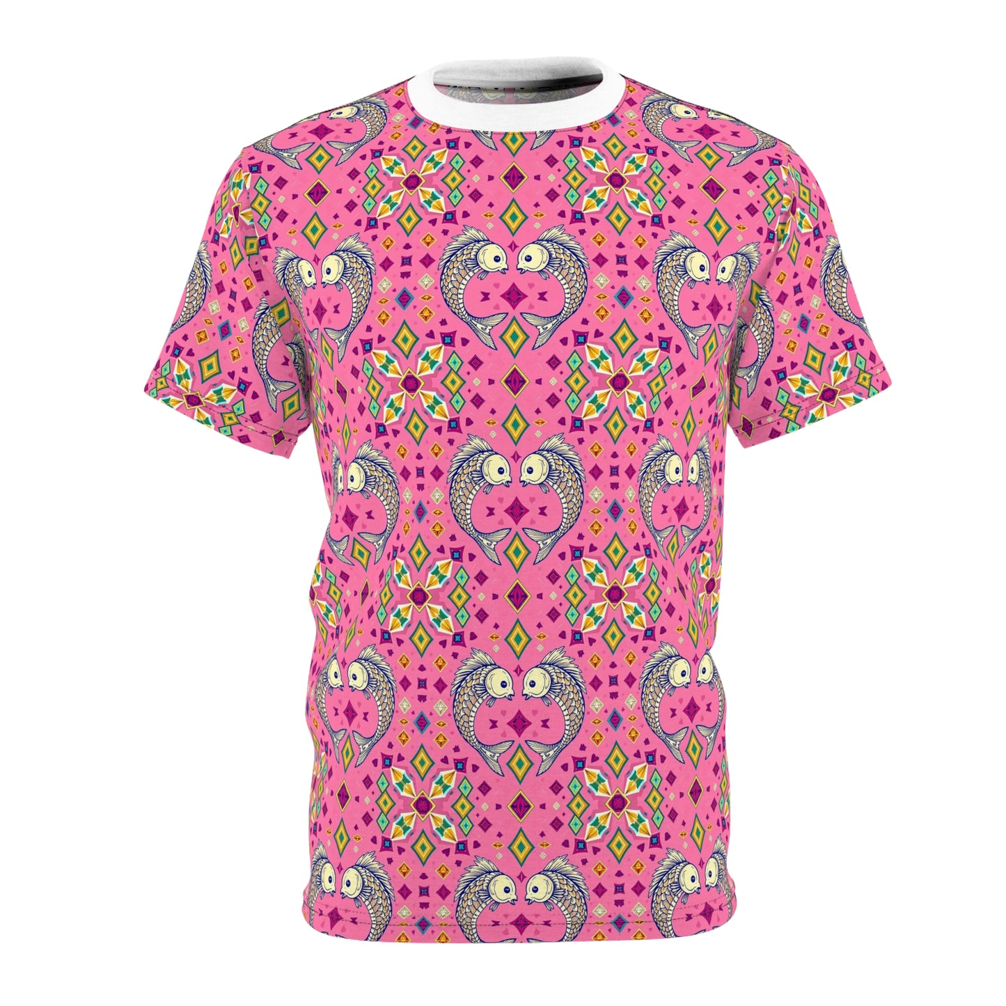 Unisex Cut & Sew T-Shirt, (AOP), Pisces, Zodiac v3, Jewels Pattern