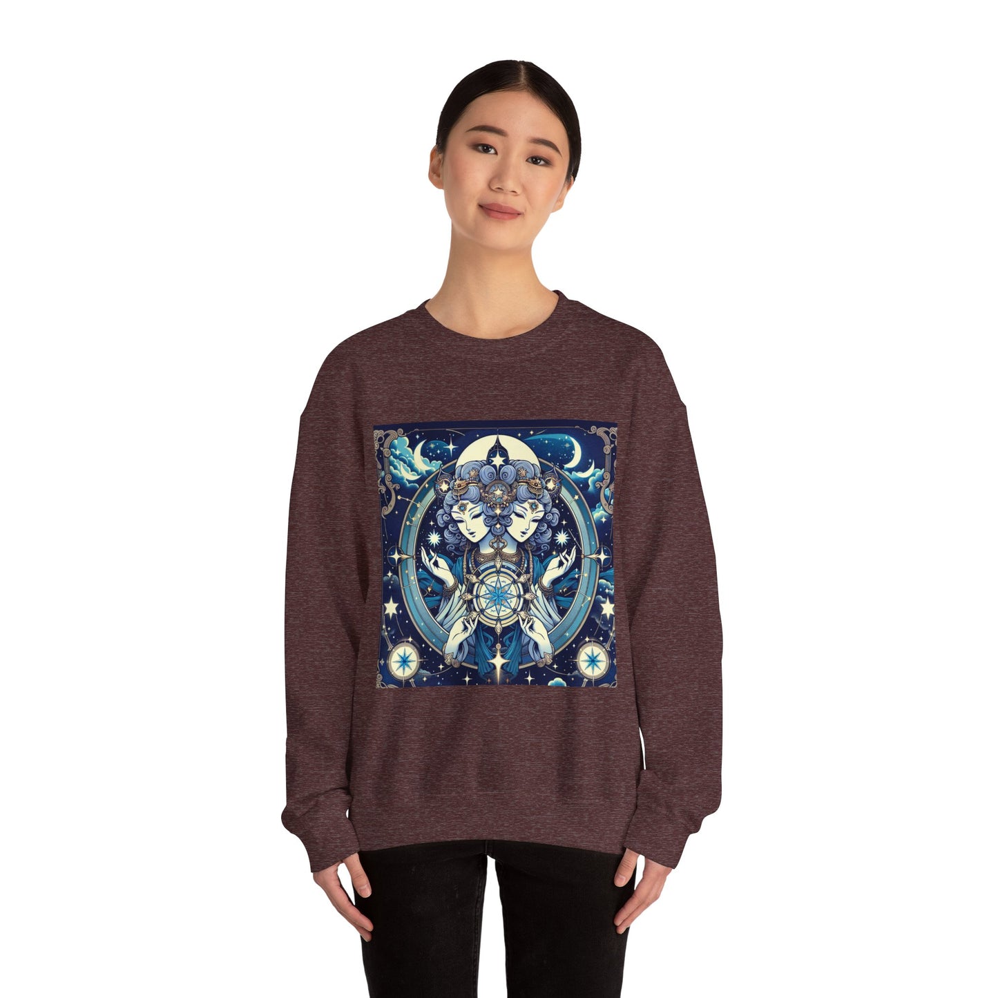 Unisex Heavy Blend™ Crewneck Sweatshirt,Twin Body, Gemini Zodiac Design